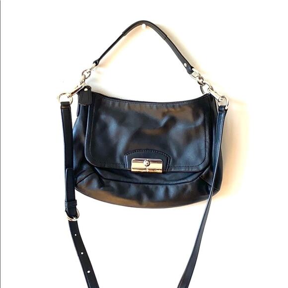 Coach Women's Black Leather Top Zip Satin Lined Crossbody Handbag 11.5"L X 8.5"H - Picture 4 of 12